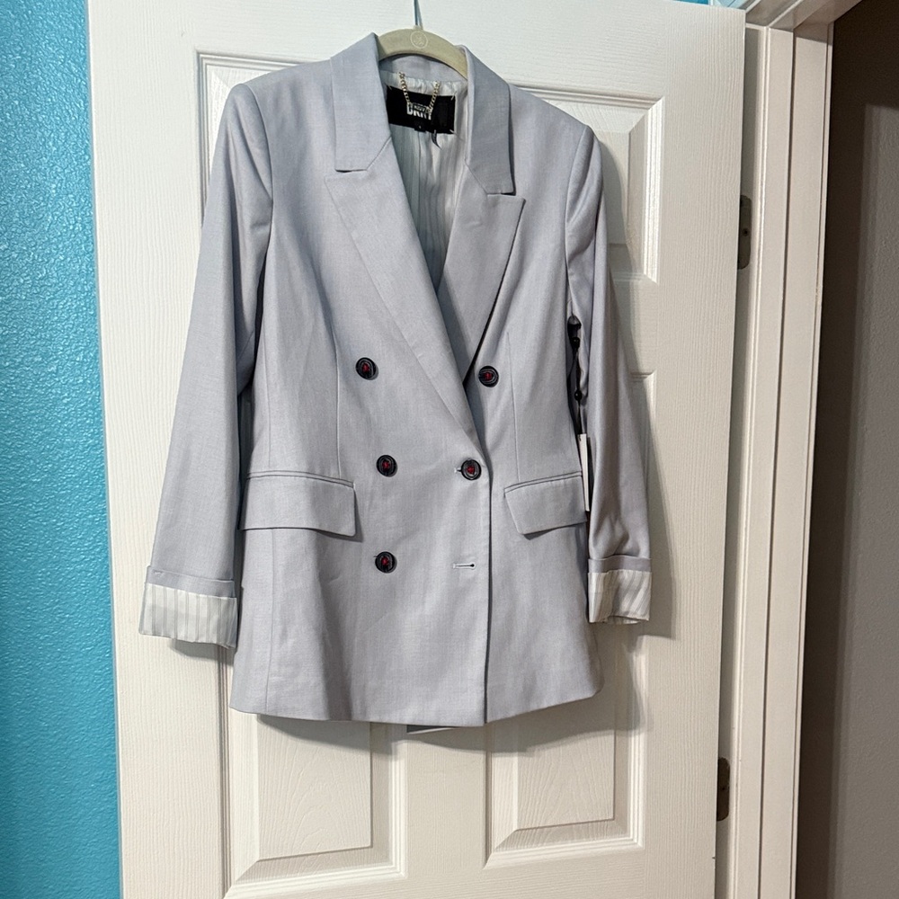 Boohoo Light Gray Double-Breasted Blazer